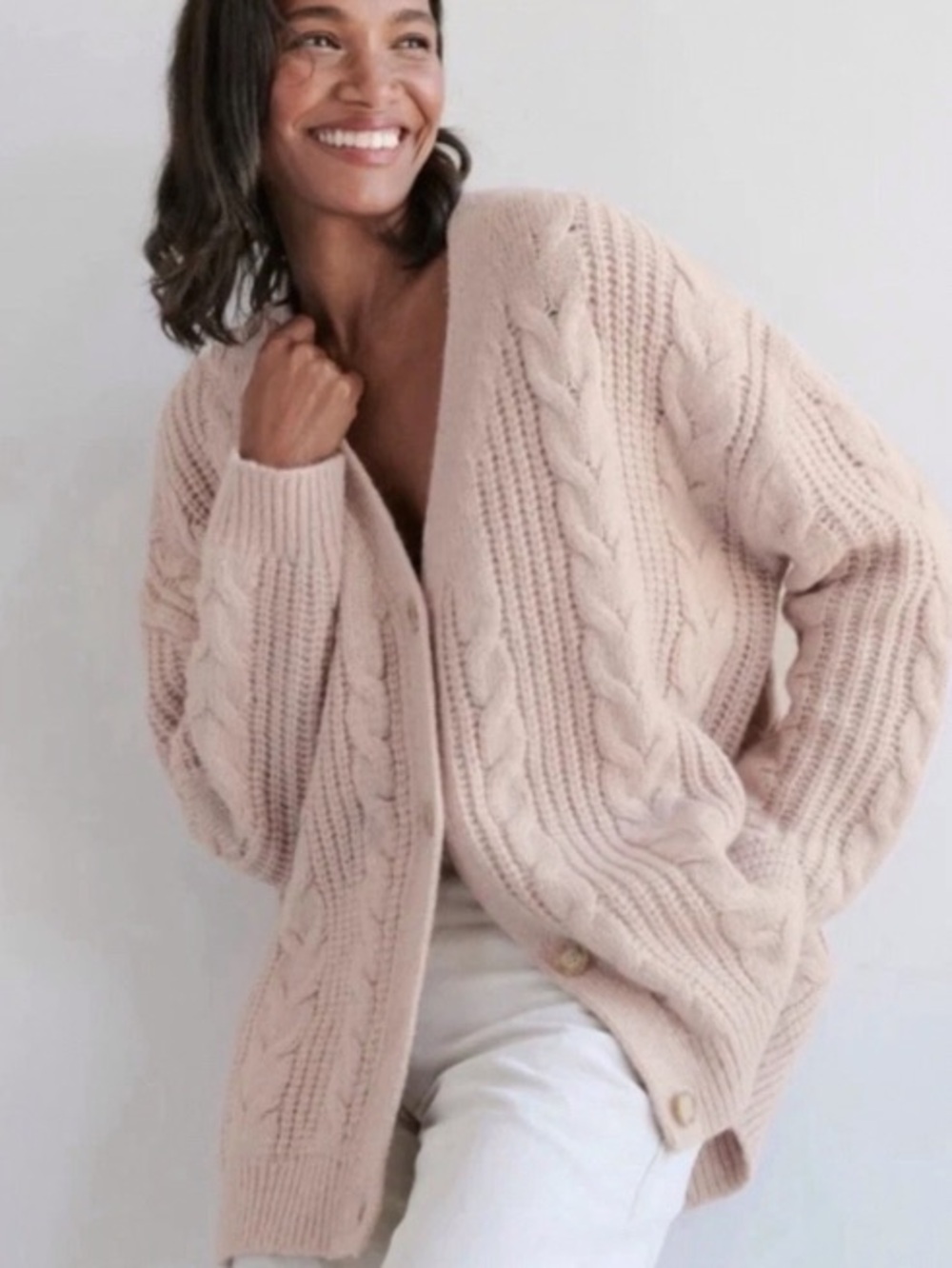 Jenni Kayne Cable Cocoon Cardigan Oversized Blush Alpaca blend